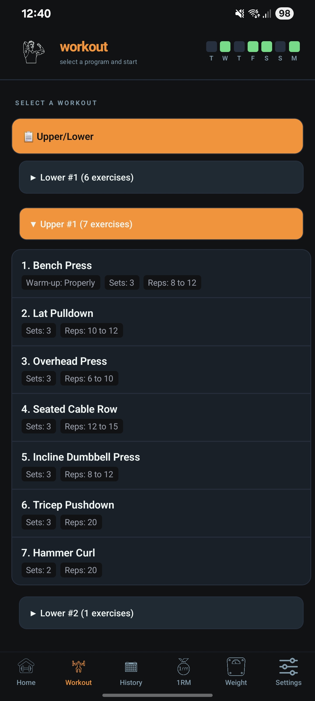 Gym Log open workout